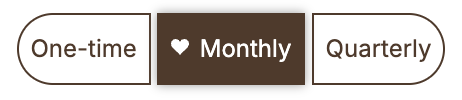 Donation frequency options: One-time, Monthly, Quarterly